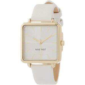 ✨ Nine West Strap Watch Women White Mineral Crystal Lens Textured Dial Watch